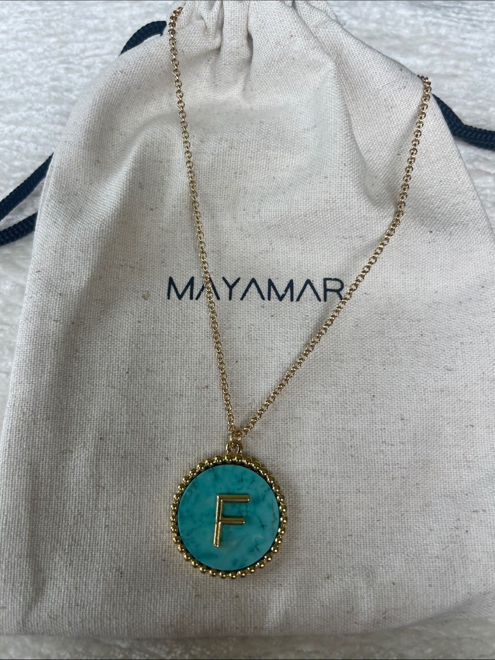 Mayamar Gold Turquoise 'F' Pendant Necklace